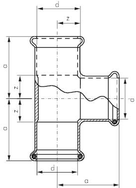 Peça em T com extremidade de prensa interior