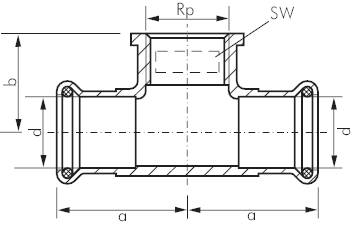 Peça em T com prensagem por dentro e rosca fêmea