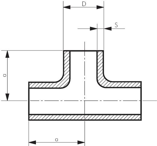 Peças em T com a mesma saída, EN 10253 tipo A (DIN 2615)