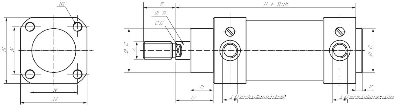 Cilindro pneumático de aço inoxidável, de dupla ação (Ø 32 - 125), ISO 15552