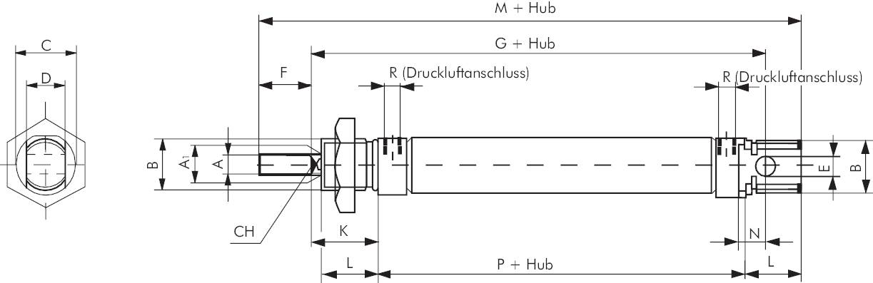 Cilindro redondo de aço inoxidável, de dupla ação, ISO 6432